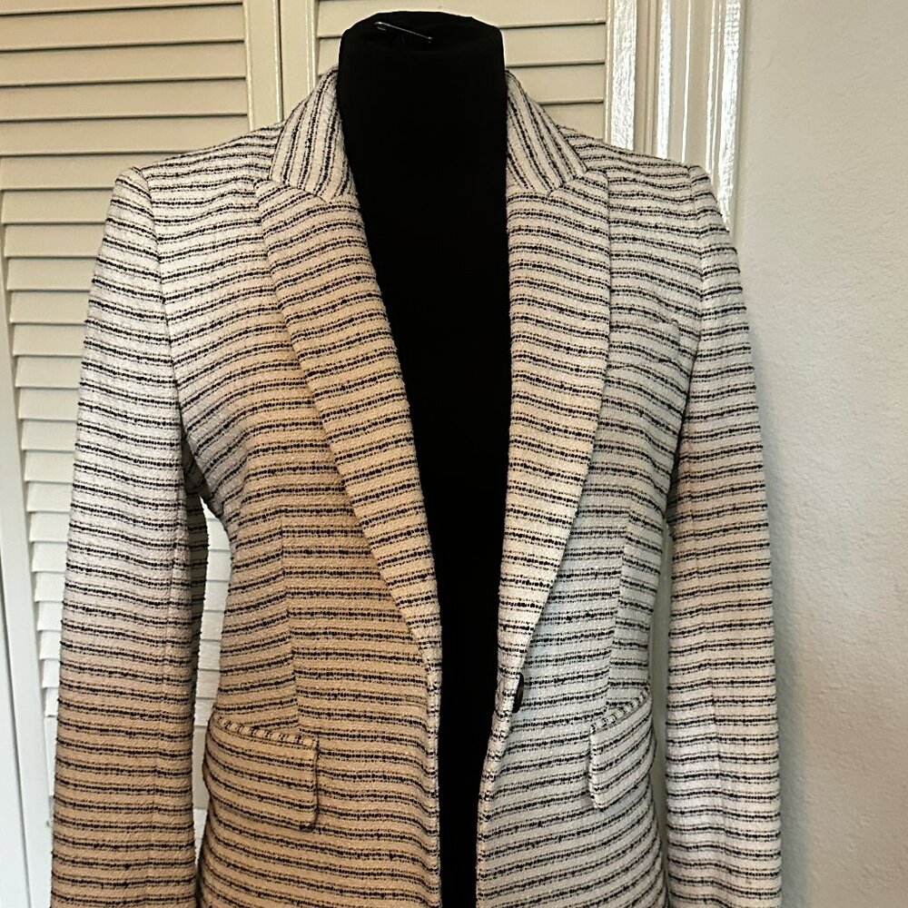 White/Black Striped Tweed Cutaway Dickey Blazer